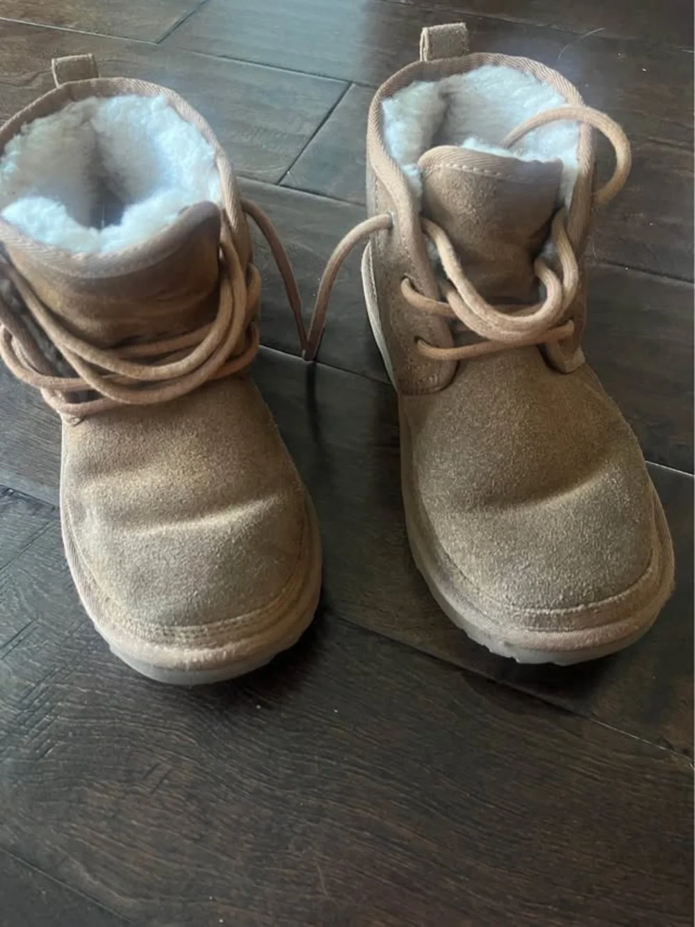 UGG Kids Suede Lace-Up Boots in Chestnut Brown